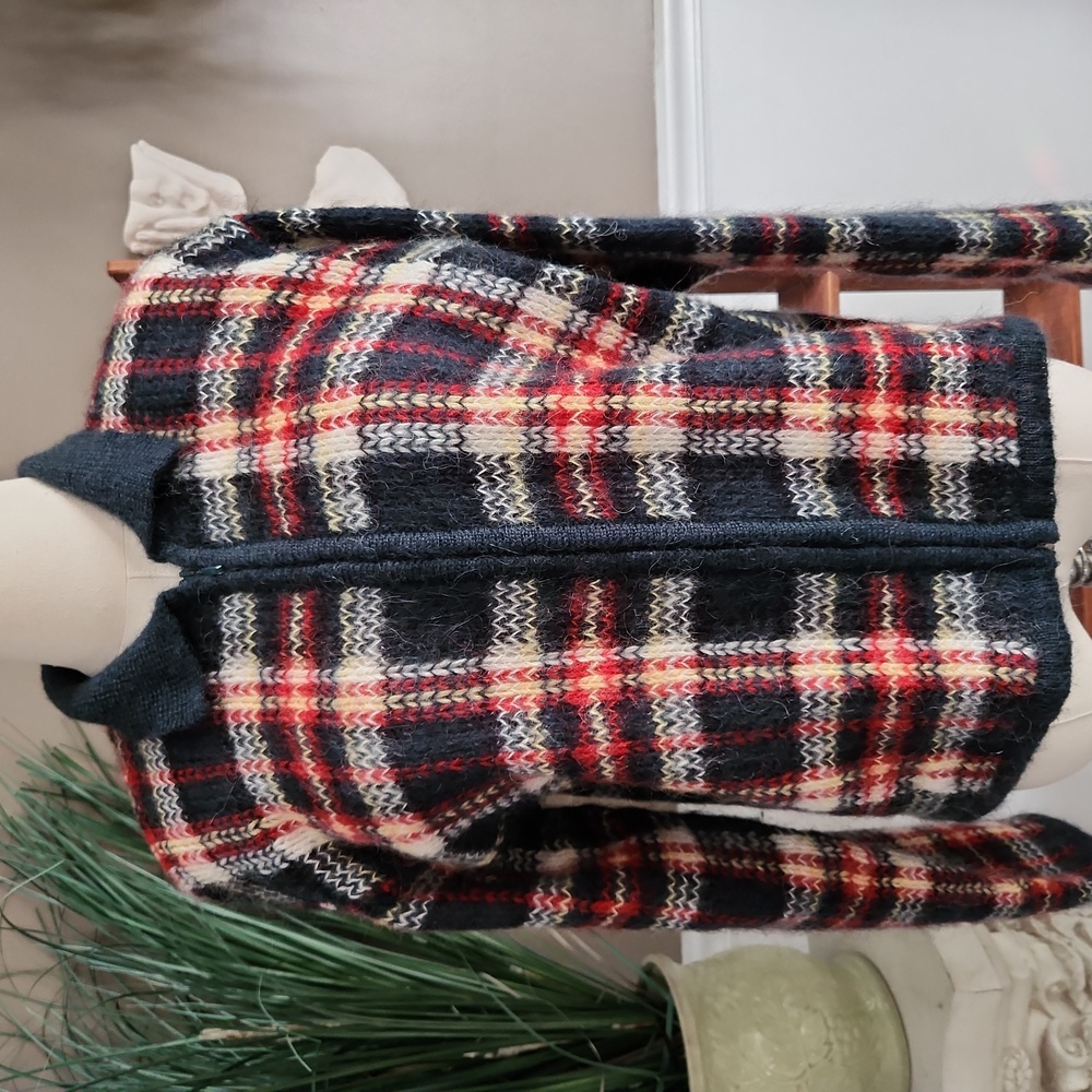 Paul Harris Design plaid mohair blend zip up cardigan sweater